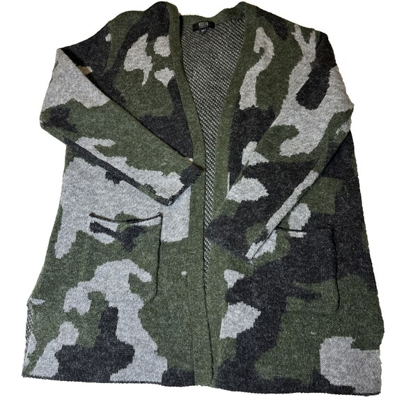 Modern Canvas Large  Military Green Gray Camo Open Front Cardigan Sweater Large - Picture 5 of 9